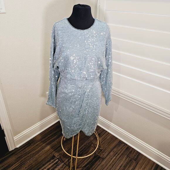 Aidan by Aidan Mattox Cocktail/Party Dress Light Blue Sequence- Women's Size 6 - Picture 1 of 3